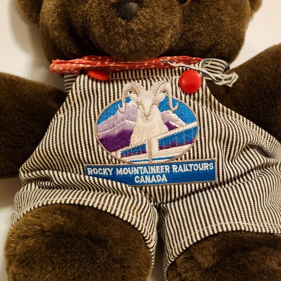 ADORABLE VINTAGE Rocky Mountaineer Rail Tours Plush Bear Engineer Railroad Train - Picture 2 of 4